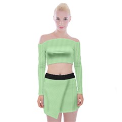 Pale Green - Off Shoulder Top With Mini Skirt Set by FashionLane