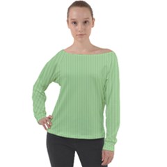 Pale Green - Off Shoulder Long Sleeve Velour Top by FashionLane