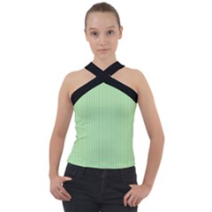 Pale Green - Cross Neck Velour Top by FashionLane