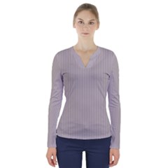 Pale Grey - V-neck Long Sleeve Top by FashionLane