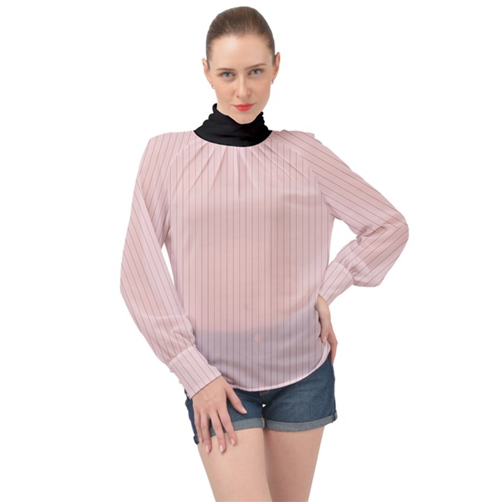 Pale Pink - High Neck Long Sleeve Chiffon Top