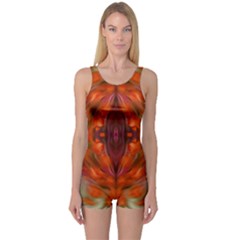 Landscape In A Colorful Structural Habitat Ornate One Piece Boyleg Swimsuit by pepitasart