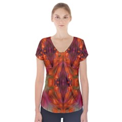 Landscape In A Colorful Structural Habitat Ornate Short Sleeve Front Detail Top by pepitasart