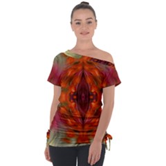 Landscape In A Colorful Structural Habitat Ornate Off Shoulder Tie-up Tee