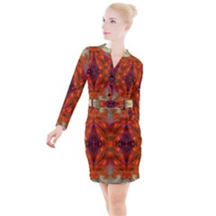 Landscape In A Colorful Structural Habitat Ornate Button Long Sleeve Dress