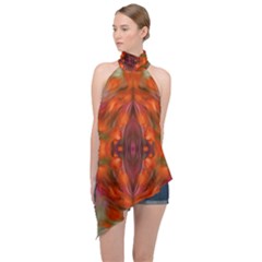 Landscape In A Colorful Structural Habitat Ornate Halter Asymmetric Satin Top by pepitasart