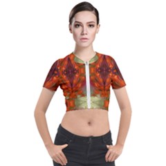 Landscape In A Colorful Structural Habitat Ornate Short Sleeve Cropped Jacket by pepitasart