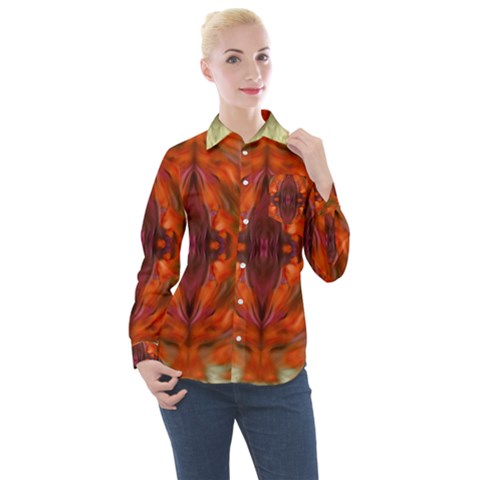 Landscape In A Colorful Structural Habitat Ornate Women s Long Sleeve Pocket Shirt by pepitasart