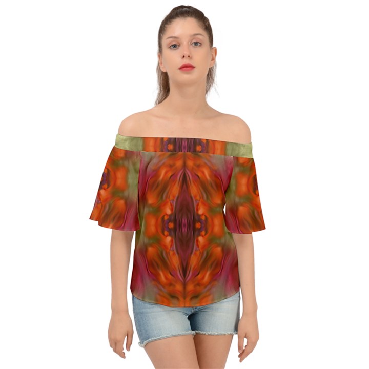 Landscape In A Colorful Structural Habitat Ornate Off Shoulder Short Sleeve Top