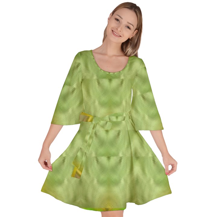 Landscape In A Green Structural Habitat Ornate Velour Kimono Dress