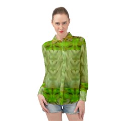 Landscape In A Green Structural Habitat Ornate Long Sleeve Chiffon Shirt