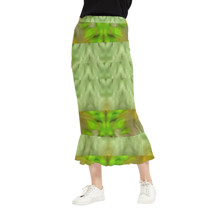 Landscape In A Green Structural Habitat Ornate Maxi Fishtail Chiffon Skirt