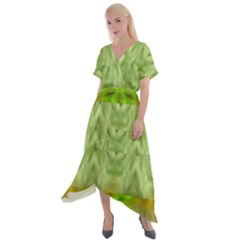 Landscape In A Green Structural Habitat Ornate Cross Front Sharkbite Hem Maxi Dress by pepitasart