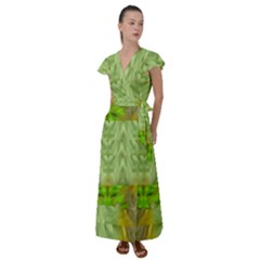 Landscape In A Green Structural Habitat Ornate Flutter Sleeve Maxi Dress by pepitasart