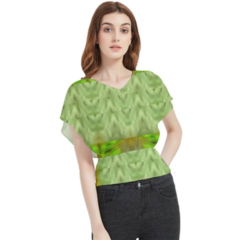 Landscape In A Green Structural Habitat Ornate Butterfly Chiffon Blouse by pepitasart