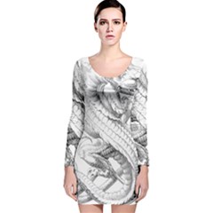 Dragon Lizard Vector Monster Long Sleeve Velvet Bodycon Dress