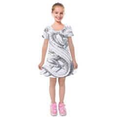 Dragon Lizard Vector Monster Kids  Short Sleeve Velvet Dress