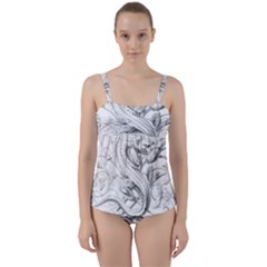 Dragon Lizard Vector Monster Twist Front Tankini Set