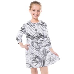 Dragon Lizard Vector Monster Kids  Quarter Sleeve Shirt Dress