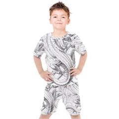 Dragon Lizard Vector Monster Kids  Tee And Shorts Set by HermanTelo