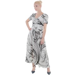 Dragon Lizard Vector Monster Button Up Short Sleeve Maxi Dress