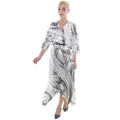 Dragon Lizard Vector Monster Quarter Sleeve Wrap Front Maxi Dress