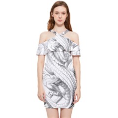 Dragon Lizard Vector Monster Shoulder Frill Bodycon Summer Dress by HermanTelo