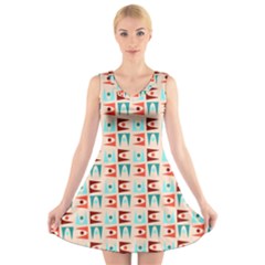 Retro Digital V-neck Sleeveless Dress by Mariart