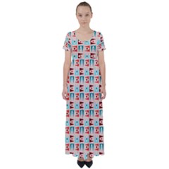 Retro Digital High Waist Short Sleeve Maxi Dress