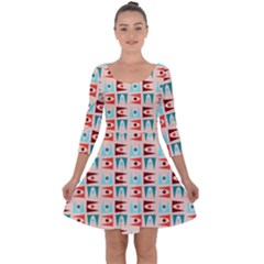 Retro Digital Quarter Sleeve Skater Dress