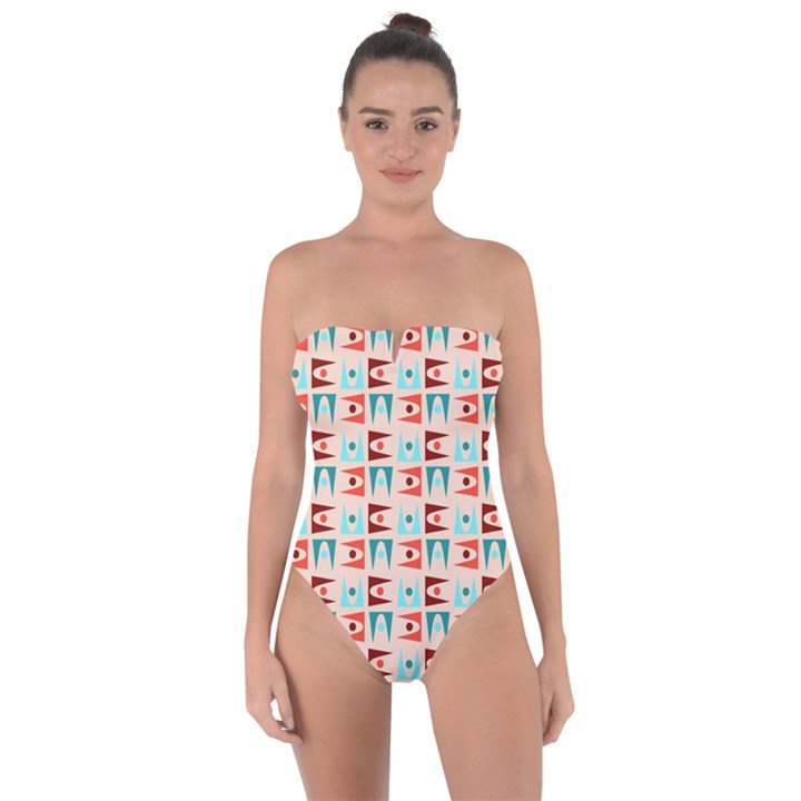 Retro Digital Tie Back One Piece Swimsuit