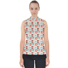 Retro Digital Mock Neck Shell Top by Mariart