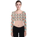 Retro Digital Velvet Long Sleeve Crop Top View1