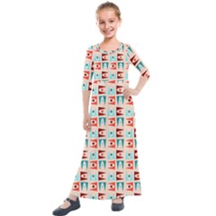 Retro Digital Kids  Quarter Sleeve Maxi Dress