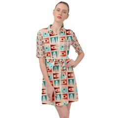 Retro Digital Belted Shirt Dress by Mariart