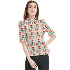 Retro Digital Frill Neck Blouse