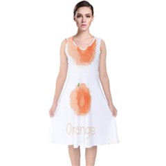 Orange Fruit Watercolor Painted V-neck Midi Sleeveless Dress 