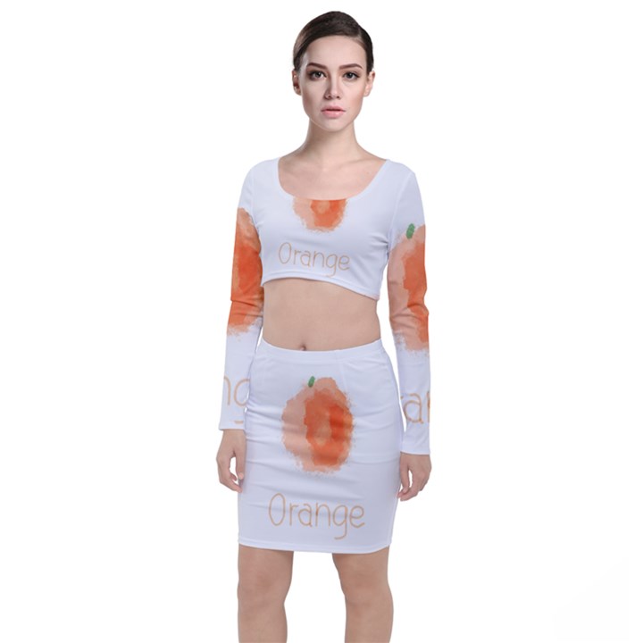 Orange Fruit Watercolor Painted Top and Skirt Sets