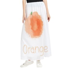 Orange Fruit Watercolor Painted Maxi Chiffon Skirt