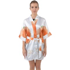 Orange Fruit Watercolor Painted Half Sleeve Satin Kimono  by Mariart