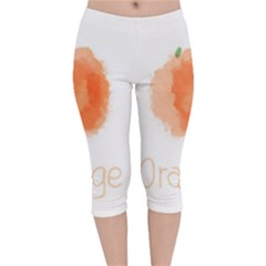 Orange Fruit Watercolor Painted Velvet Capri Leggings  by Mariart