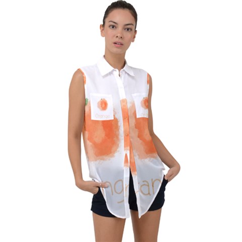 Orange Fruit Watercolor Painted Sleeveless Chiffon Button Shirt by Mariart