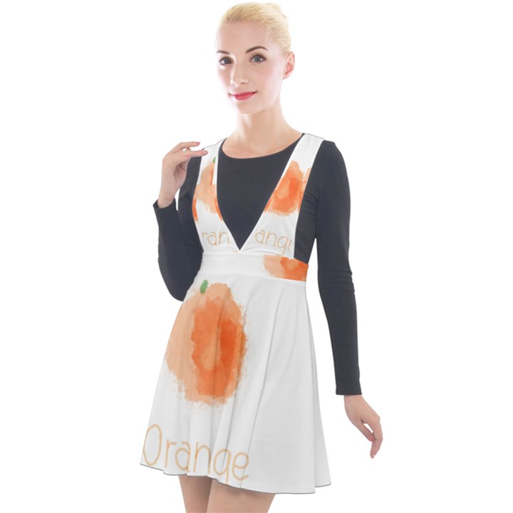 Orange Fruit Watercolor Painted Plunge Pinafore Velour Dress