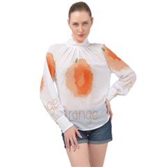 Orange Fruit Watercolor Painted High Neck Long Sleeve Chiffon Top