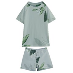 Banana Pattern Plant Kids  Swim Tee And Shorts Set by Mariart