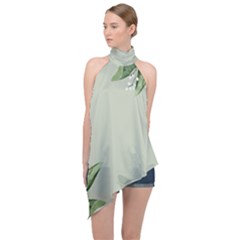 Banana Pattern Plant Halter Asymmetric Satin Top