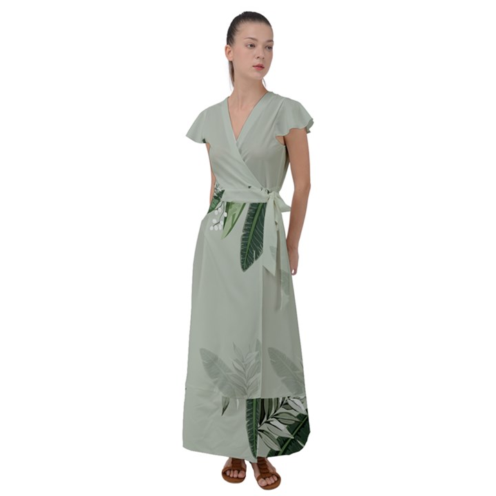 Banana Pattern Plant Flutter Sleeve Maxi Dress