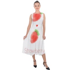 Strawbery Fruit Watercolor Painted Midi Tie-back Chiffon Dress