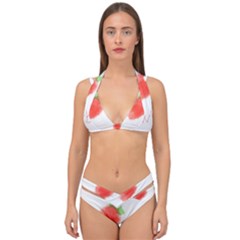 Strawbery Fruit Watercolor Painted Double Strap Halter Bikini Set by Mariart