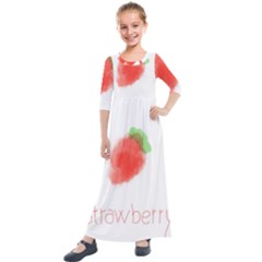 Strawbery Fruit Watercolor Painted Kids  Quarter Sleeve Maxi Dress by Mariart